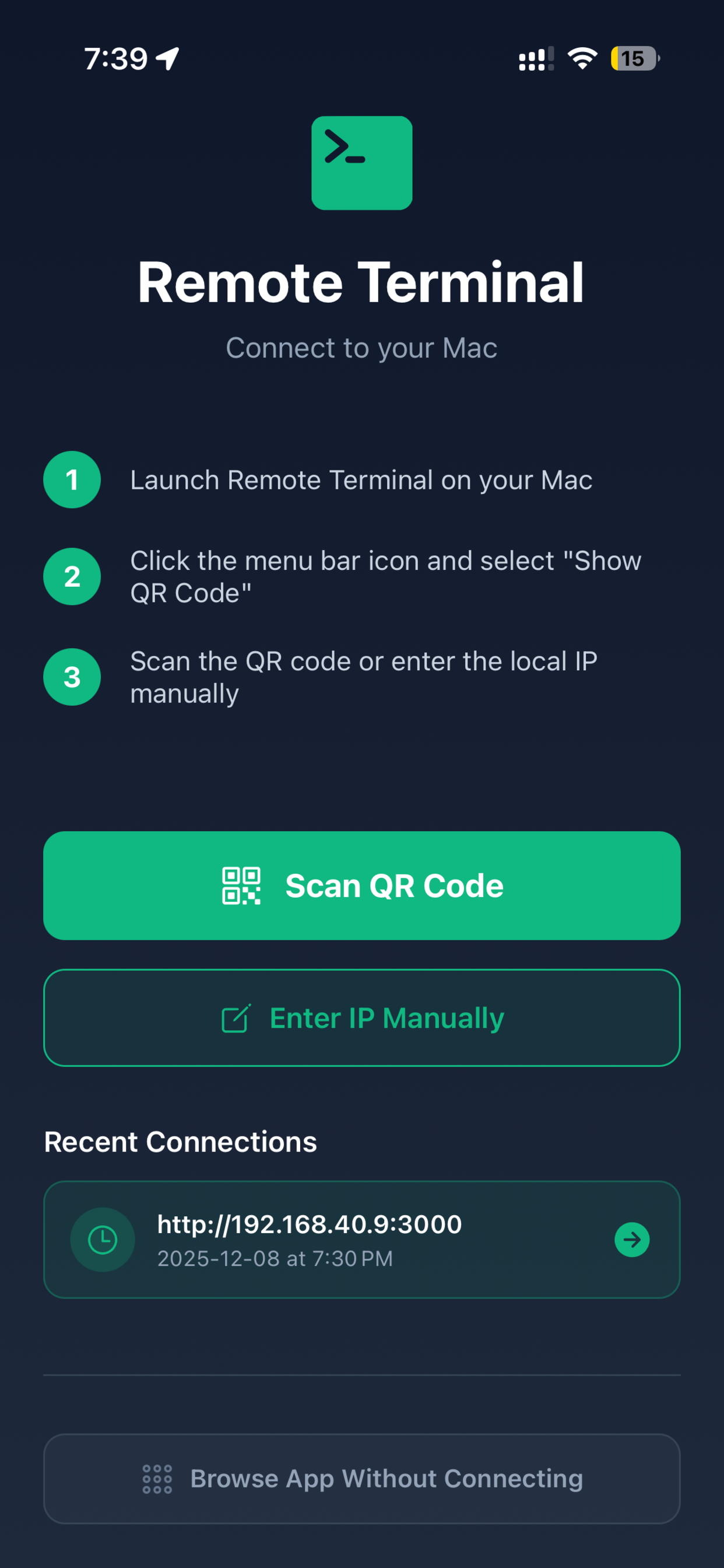 Remote Terminal App Screenshot